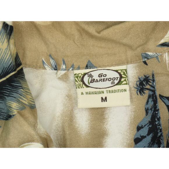 Go Barefoot Floral Flower Orchid Palm Trees Clouds Island Hawaiian Aloha Shirt M - Picture 4 of 4